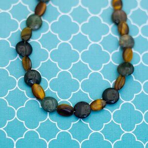 Vintage Circle & Gold Tone Stone Beaded Necklace - R37